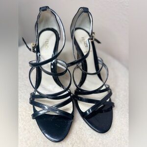 Fendi black patent leather strappy stiletto sandal size 39.5 (US9)